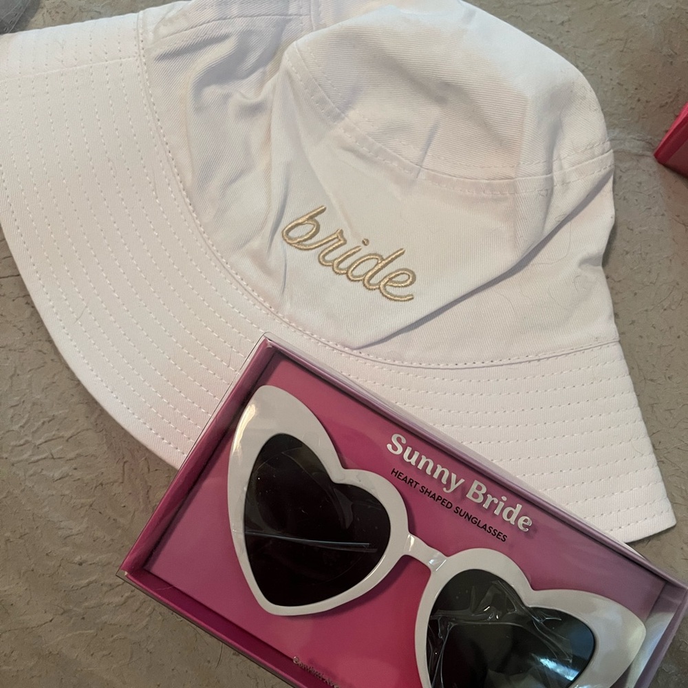White Heart Sunglasses and Hat Set